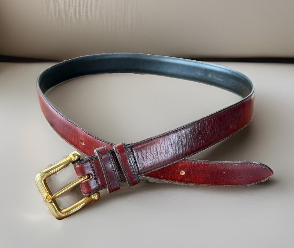 Cipriani Italian Saddle Leather Burgundy Leather Belt Gold Tone Buckle Large USA